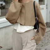 Women Trench Coat Woolen Coat O-neck Short Casual Loose Autumn Winter Retro