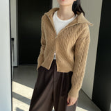 Women Cardigan Sweater Autumn Sweater Cardigan Zipper Turn-down Collar Coat Q625