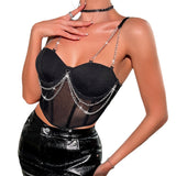 Women Party Tops Mesh Metal Chain Fishbone Cropped Top