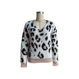 Women Knitted Sweater Autumn Long Sleeve Leopard Print Vintage Sweater