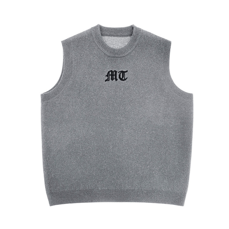 Men Vest Letter Sweater Vest Men Spring Loose-Fitting Casual round-Neck Sweater Vest