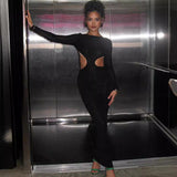 Women Dresses Autumn Sexy Backless Hollow out Long Sleeve Narrow Dress (Bla0420)