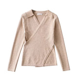 Women Sweater Knitwear Retro Cross Knitwear V-neck Lapel Sweater