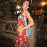 Women Co-Ord Set Vintage Printed Vest Slim Sheath Dress Suit