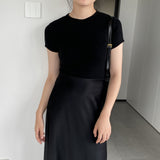 Women Knitted T-shirt round Neck Short Sleeve T-shirt Slim Fit Sweater