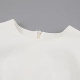 Women Dress round Neck Puff Sleeve Hip Skirt White Short Sleeve Dress