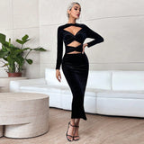 Women Dress Long Sleeve Narrow Black Dress Velvet Dress