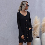 Women Knitted Sweater Autumn Short Skirt Loose Black Long Sleeve Sweater Dress
