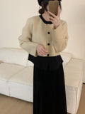 Women Knitted Cardigan Retro Short Knitted Cardigan Loose Color Matching round Neck Sweater Coat