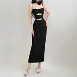 Women Dresses Cutout Sling Dress Spring Summer Slim-Fit Long Dress