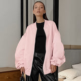 Women Trench Coat Autumn and Winter Satin Coat Pink Girl Loose