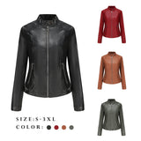 Red Leather Jacket Women's Leather Top Long Sleeve Spring and Autumn Thin Jacket