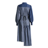 Women Dresses Spring Retro Denim Dress Women's Stand Collar Single-Breasted Dress (Qymy0409)