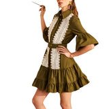 Women Dresses Short Skirt Spring Lapel Dress (Qymy0409)