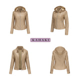 Red Leather Jacket Spring and Autumn Hooded Leather Coat Women's Detachable Hat Windproof Jacket