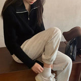 Women Knitwear Fall and Winter Lapels Zipper Sweater Loose Sweater