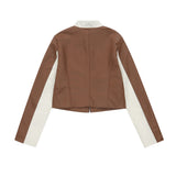 Women Jacket PU Leather Jacket Women's Casual Stand Collar Stitching Motorcycle Clothing