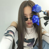 Women T-shirt Summer Slim-Fit Printed round Neck Midriff-Baring T-shirt
