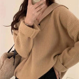 Women Knitwear Fall and Winter Lapels Solid Color Knitwear Loose Sweater