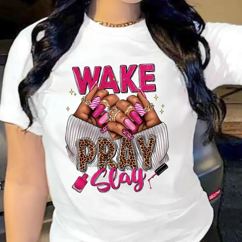 Graphic Print Crew Neck T-Shirt Casual Short Sleeve Top