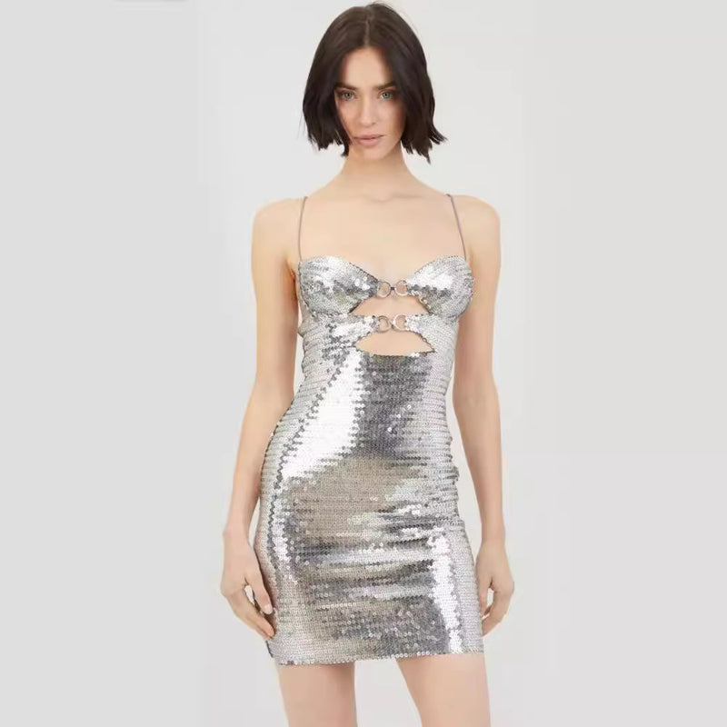 Women Dresses Sequined Suspender Tight Ultra-Short Dress Artpa Pair Skirt (Ont0408)