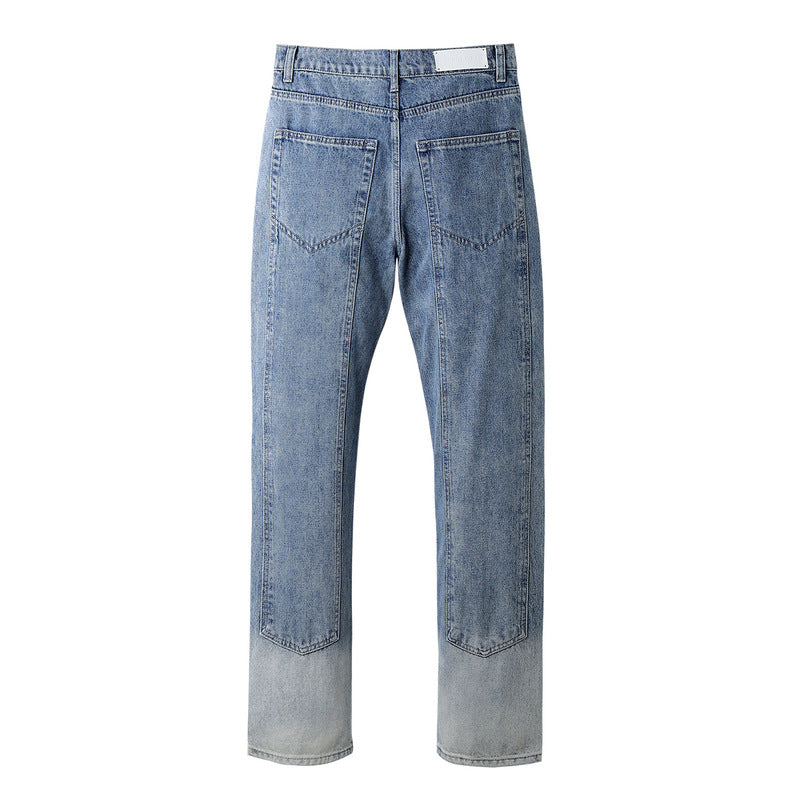 Men Jeans Washed Gradient Worn Jeans Men Loose Straight Trousers