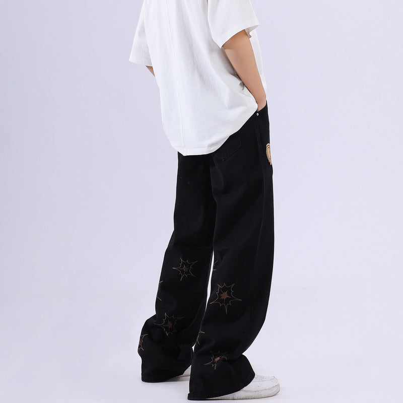 Men Jeans Pistol Patchwork Jeans Loose Retro Black Pants