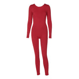 Women Jumpsuit Winter Backless Pleated Slim Fit Long Sleeve Jumpsuit