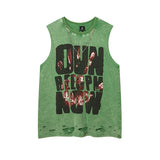 Men Vest Vintage Skull Graffiti Distressed Vest