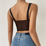 Women Party Tops Sexy Suspenders Mesh Diamond Vest