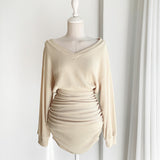 Women Dresses V-neck off-Shoulder Dress Long Sleeve Short Dress Sexy