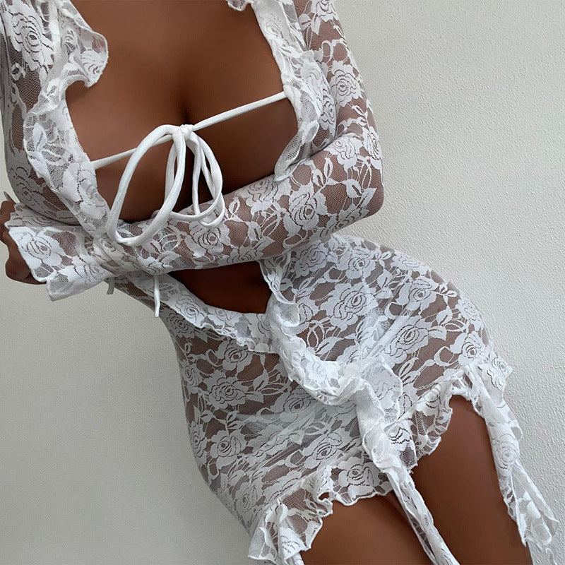 Women Dresse Hip Skirt Sexy Lace Dress Hollow Skirt
