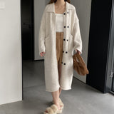 Women Cardigan Sweater Lapel Coat Loose Button N2362
