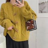 Women Knitted Cardigan Autumn and Winter Twist Knitted Cardigan round Neck Loose Sweater