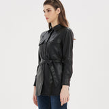 Women Leather Jacket Imitation Leather Shirt Single-Breasted Long Sleeve
