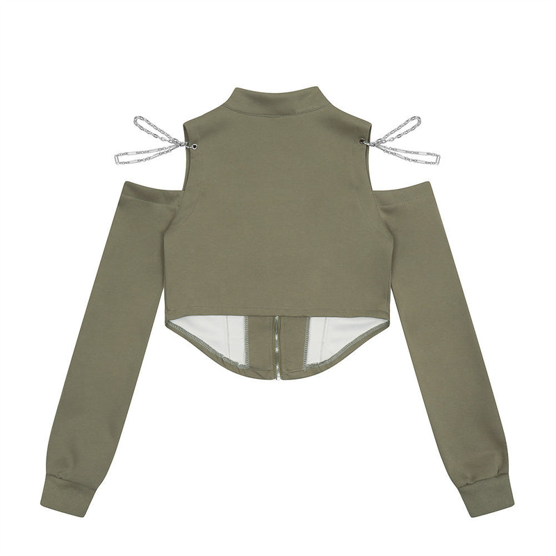 Women Jacket Chain off-the-Shoulder Cardigan Jacket