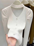 Women Knitwear Autumn and Winter Hollow-out Halter Sweater Slim Knit Bottoming Shirt
