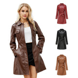 Red Leather Jacket Spring and Autumn Long Sleeve Leather Wind Coat