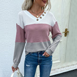 Women Knitted Sweater Spring and Autumn Pullover Multicolor V-neck Sweater