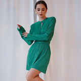 Women Dress Autumn and Winter Green Pleated Dress