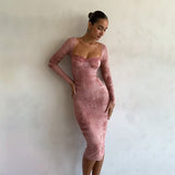 Women Dresses Autumn Sexy Hip Skirt Lace Long Sleeve Dress