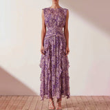 Women Dresses Summer Sleeveless Ruffled Long Dress (Qymy0409)
