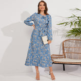 Women Date Dress Autumn and Winter Leisure Floral Print Long Sleeve Dress