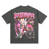 Mens Vintage Football T-Shirt Vintage Messi Printed Short Sleeve T-Shirt Versatile Crew Neck