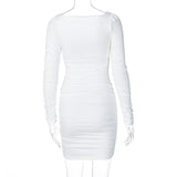 Women Dresses Spring Summer Slim-Fit Long Sleeve Pleated Solid Color Dress