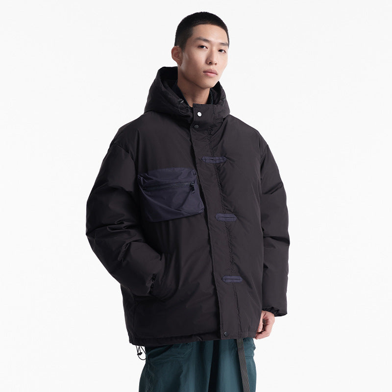 Unisex Winter Cotton Coat Winter Three-Dimensional Pocket Decorative Hooded Cotton-Padded Coat