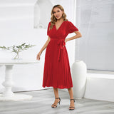 Women Date Dress Summer Puff Sleeve Dress V-neck Dress