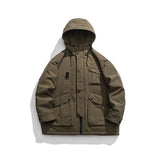 Unisex Winter Cotton Coat Three-Dimensional Multi-Pocket Hooded down Jacket Retro Workwear down Jacket