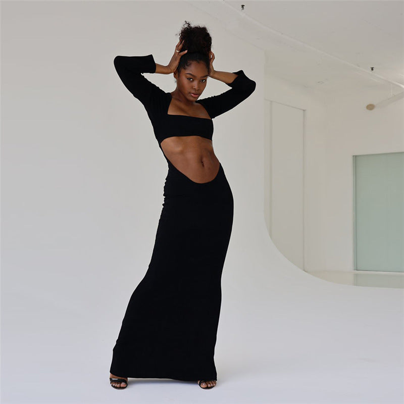 Women Dresses Autumn Sexy Hollow-out Long Dress (Bla0420)