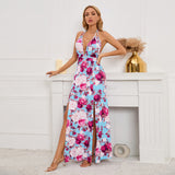 Women Date Dress Sexy V-neck Strap Slit Dress